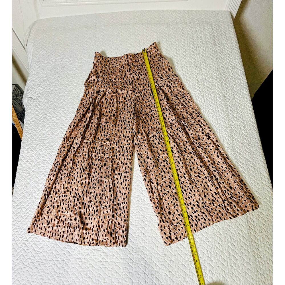 Anthropologie Wide Leg Pleated Brown & Pink Leopard Pants- Small - Picture 2 of 10